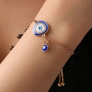 Gold plated blue Evil eye adjustable Bracelet